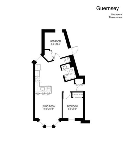 Floor plan for 2 beds, 1 bath, 650 sqft